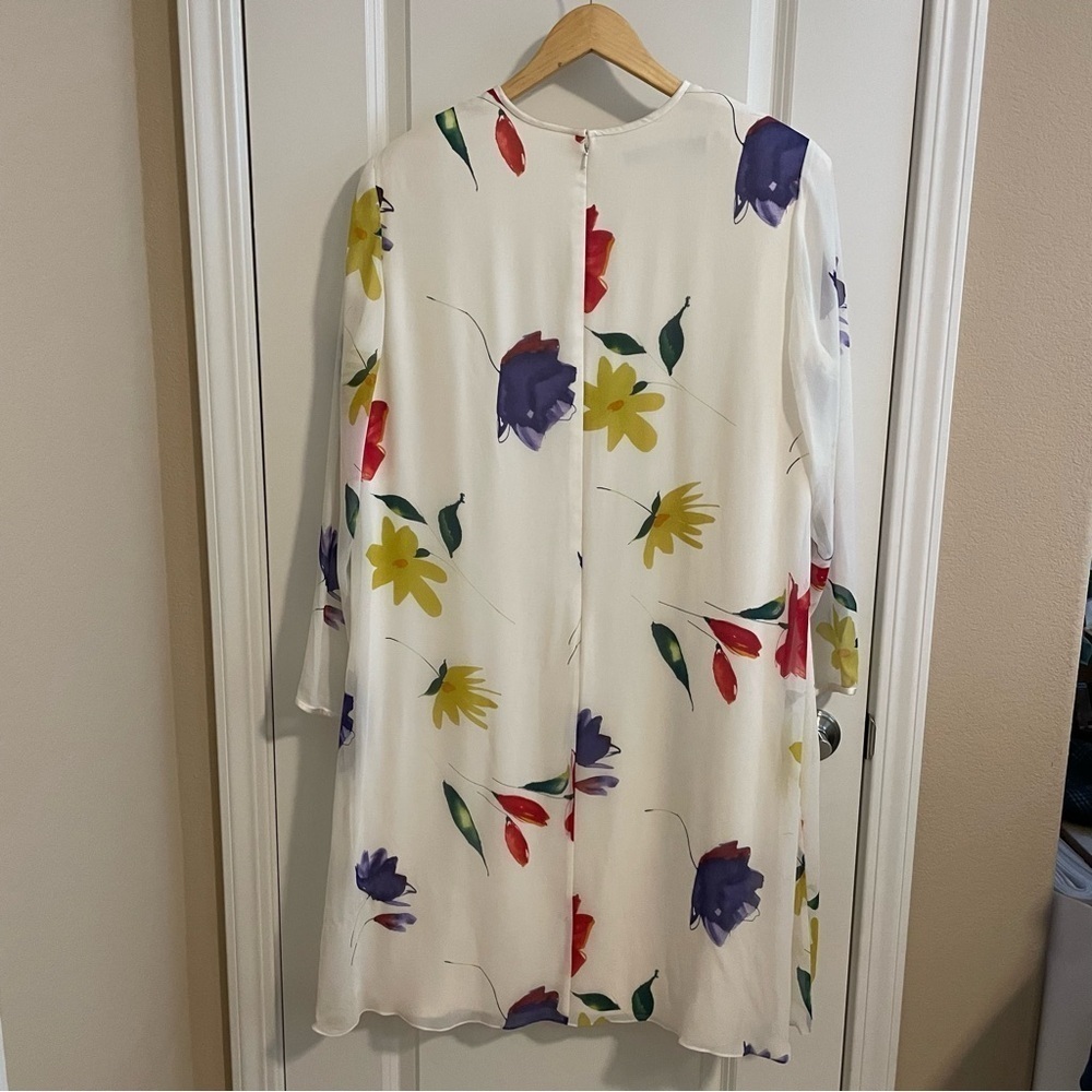 Vintage Anne Crimmins Silk Floral Print Dress with Scarf Cream Size 14 - 16 - Picture 10 of 17